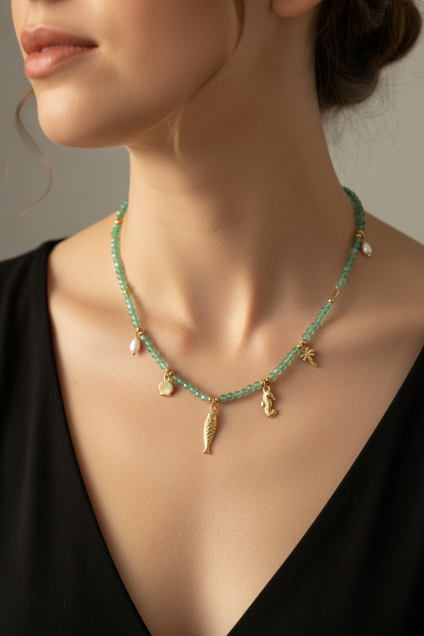 Collier perle bleu été