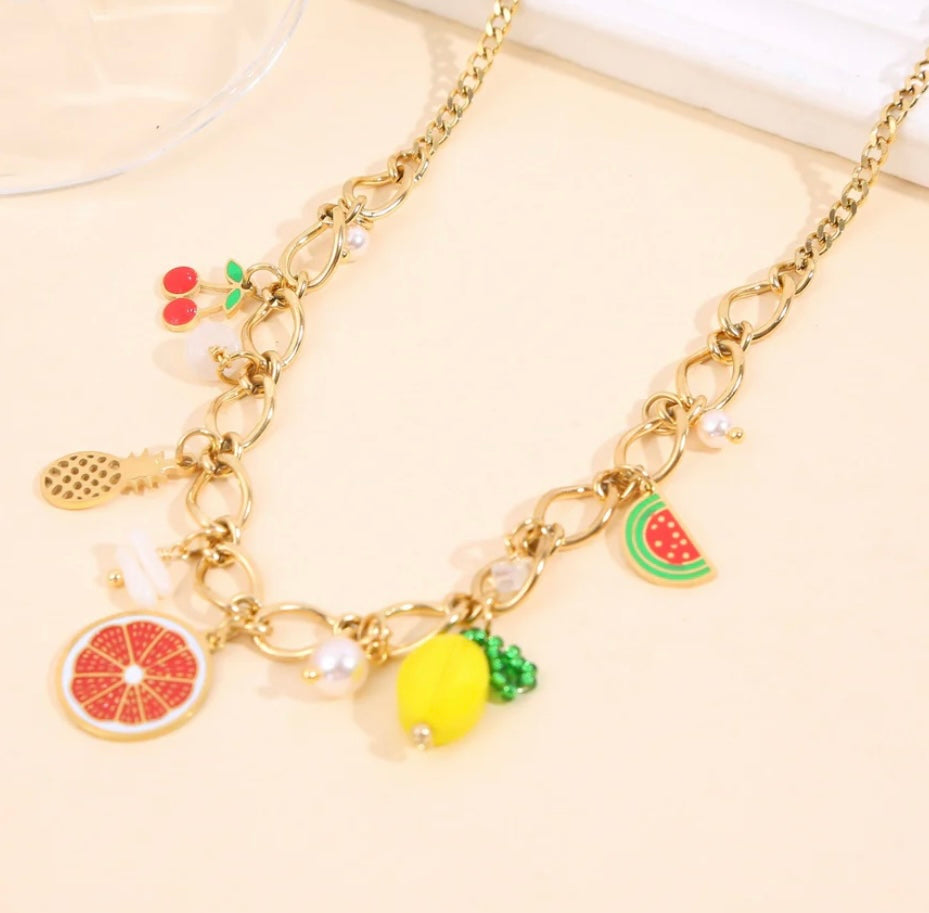 Collier fruit 🍓🍋 acier inoxydable