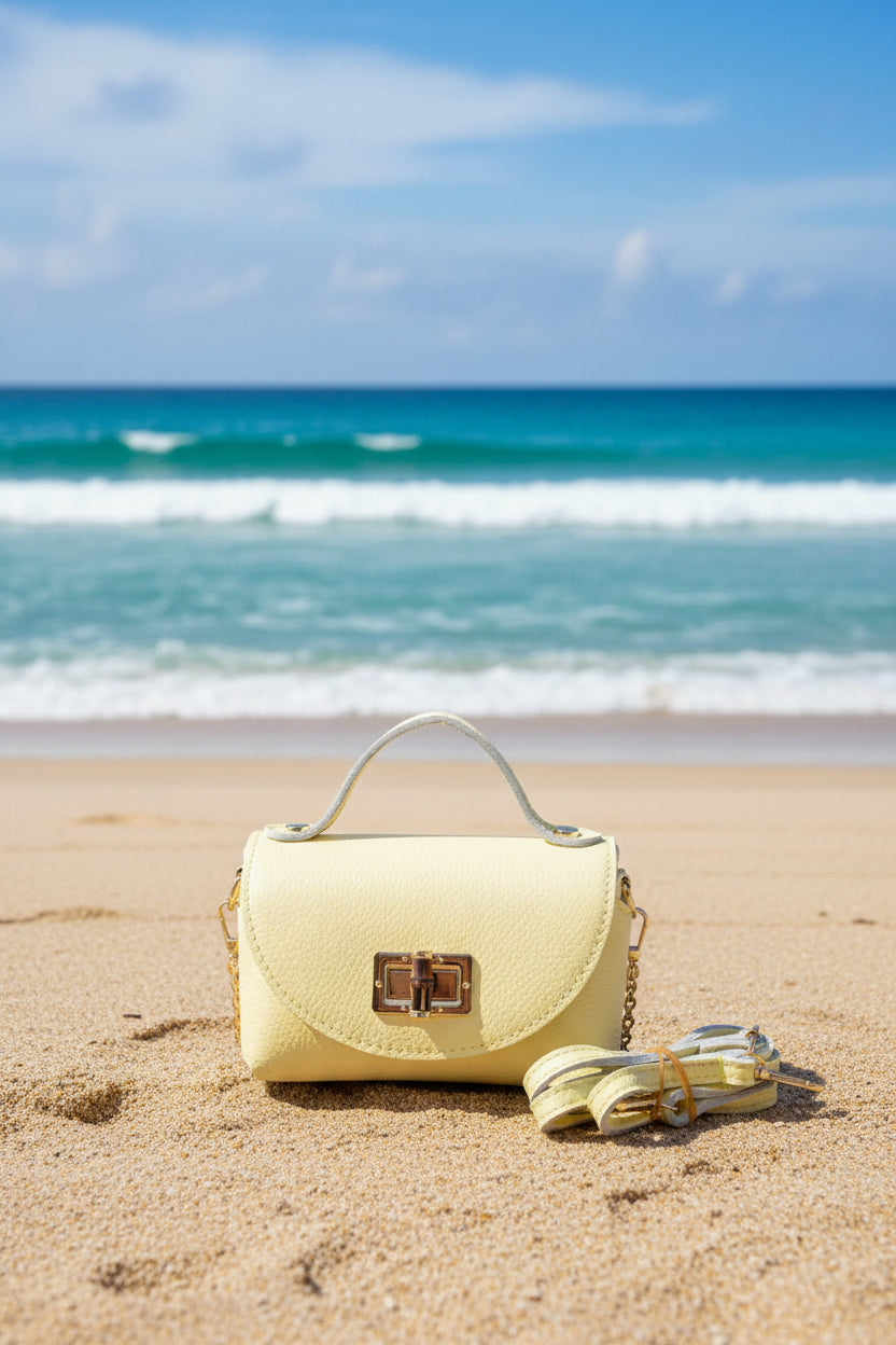 Sac à main en cuir couleur jaune