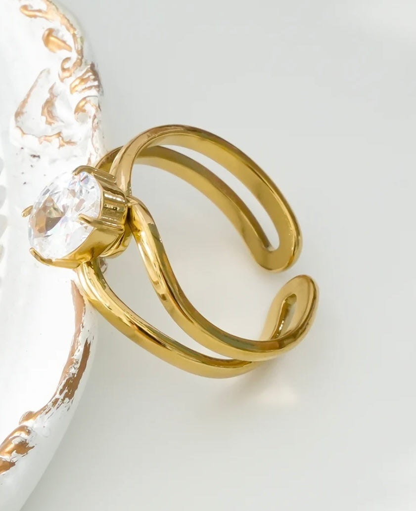 Bague pierre ronde acier inoxydable