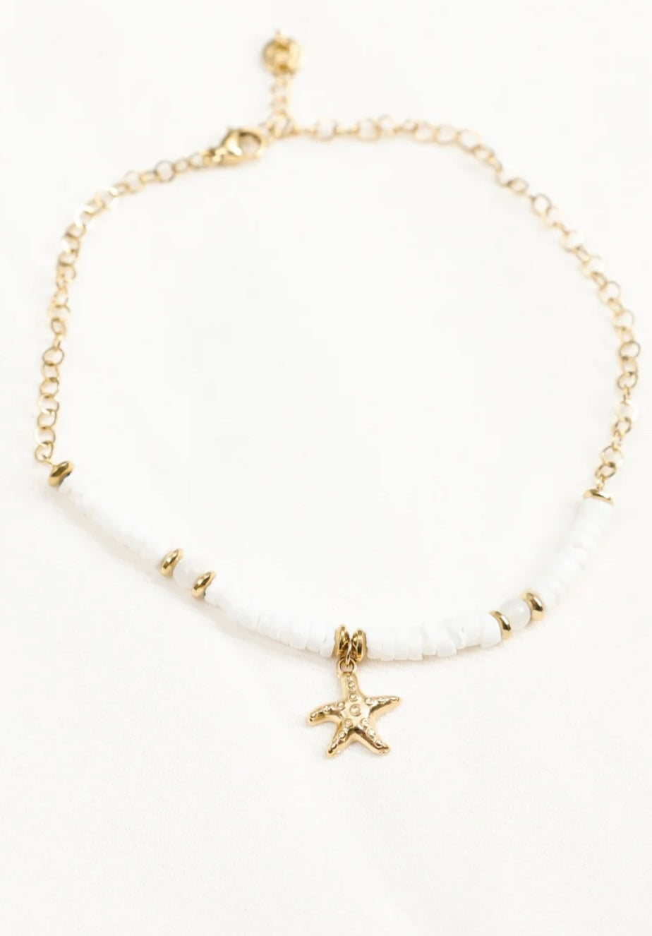 Chaîne de cheville perle blanche