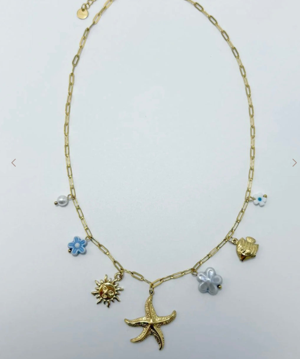 Collier fleur bleu coquillage
