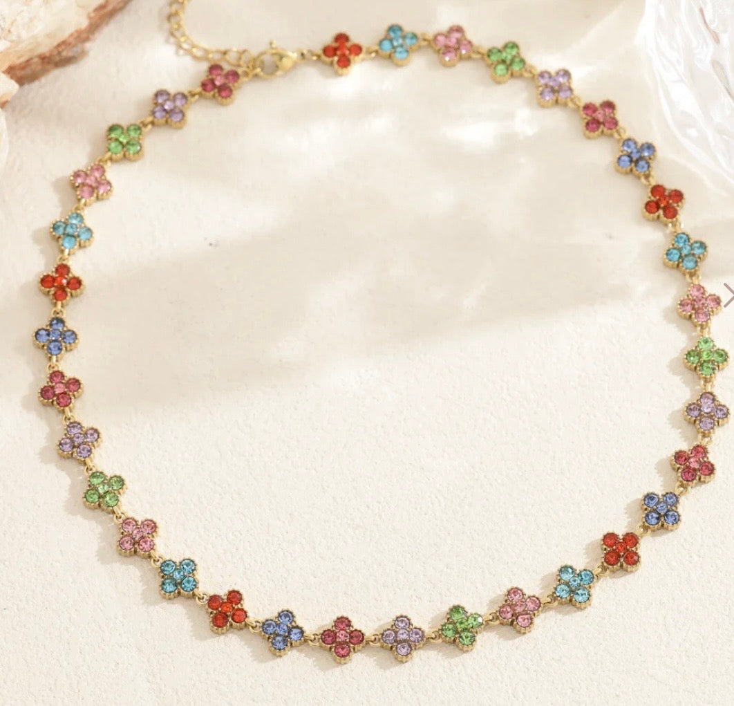 Collier strass multicolore