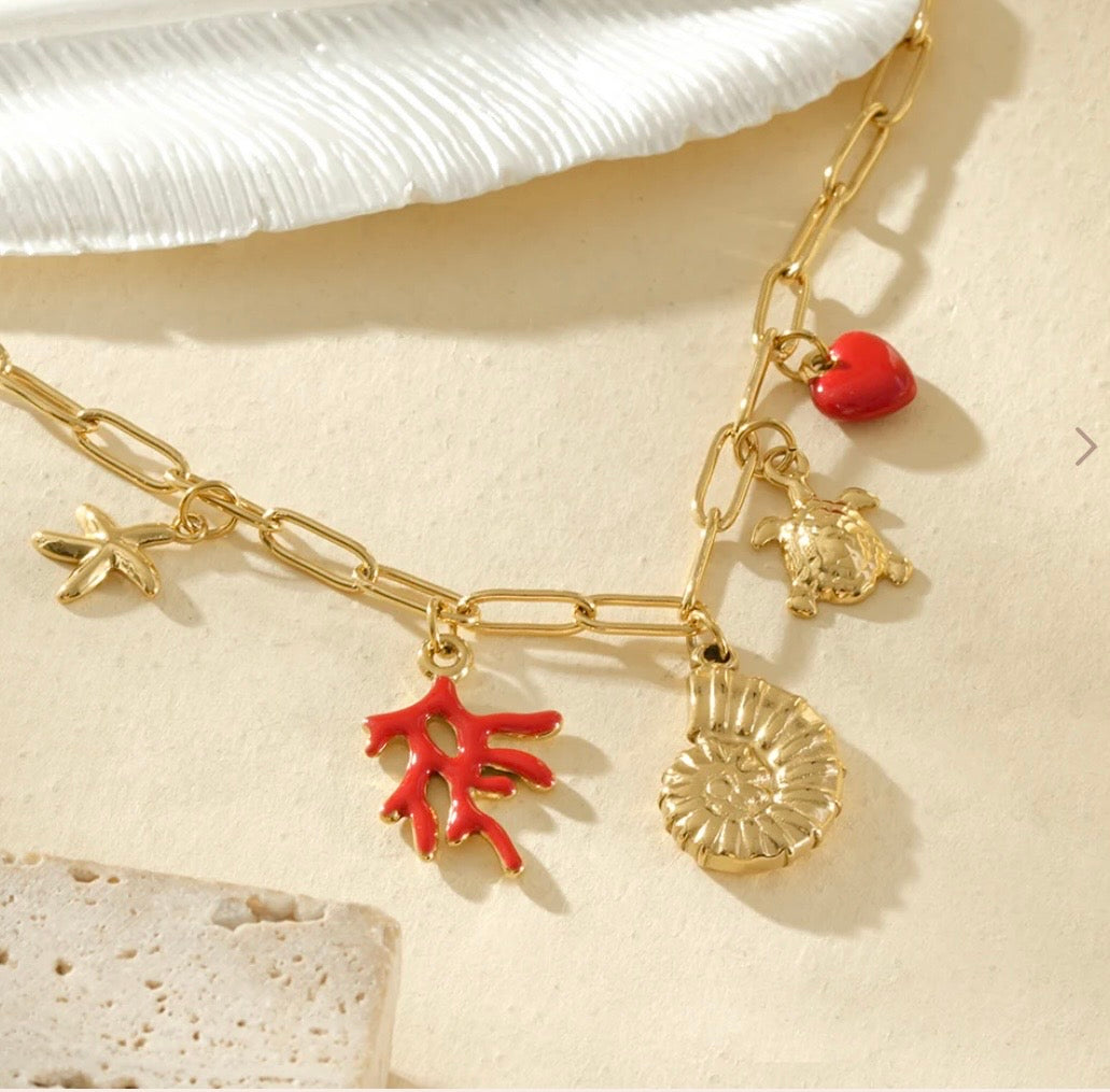 Collier coquillage rouge