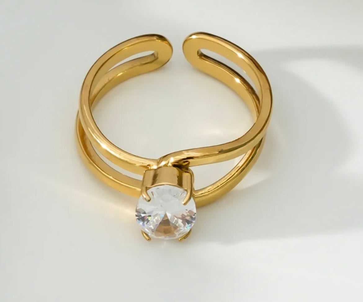 Bague pierre ronde acier inoxydable
