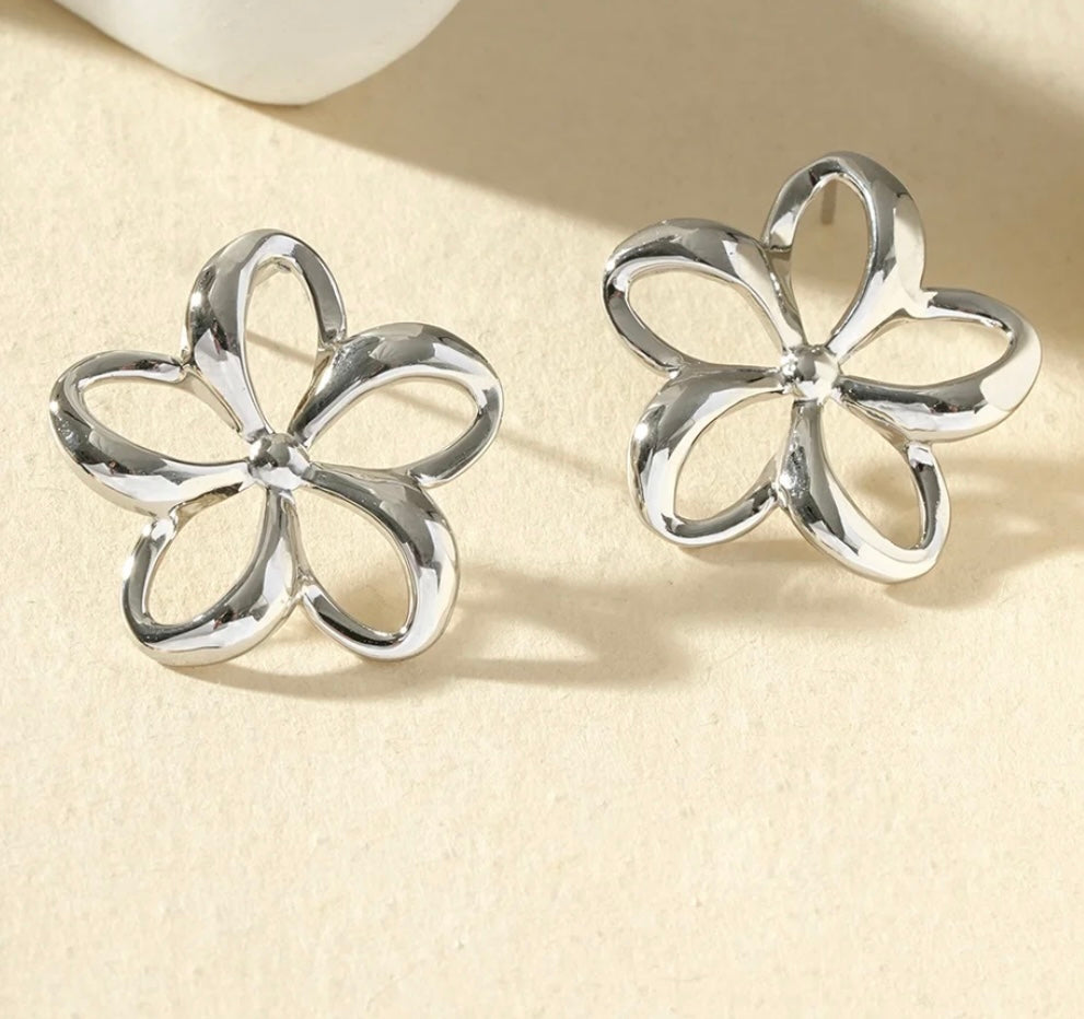 Boucle d’oreille fleur argenté