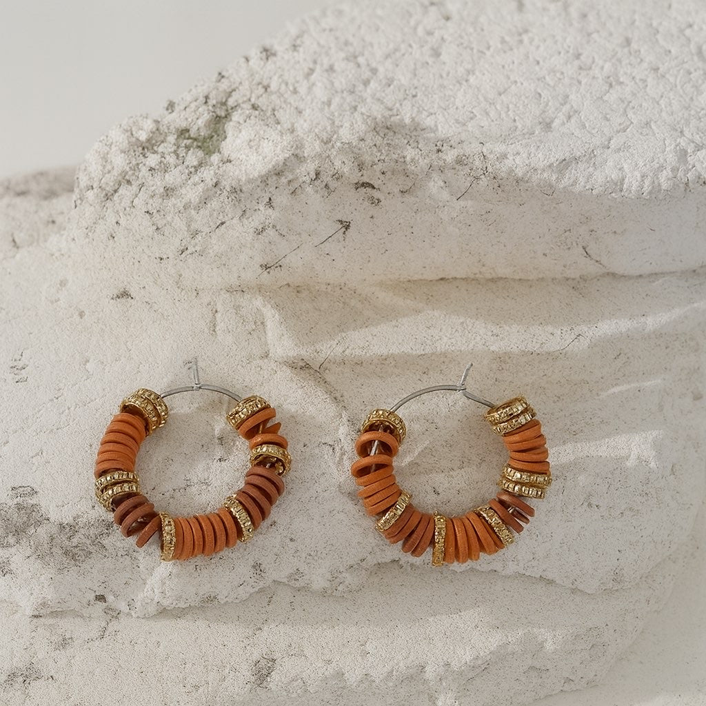 Boucle d’oreille perle plate automne