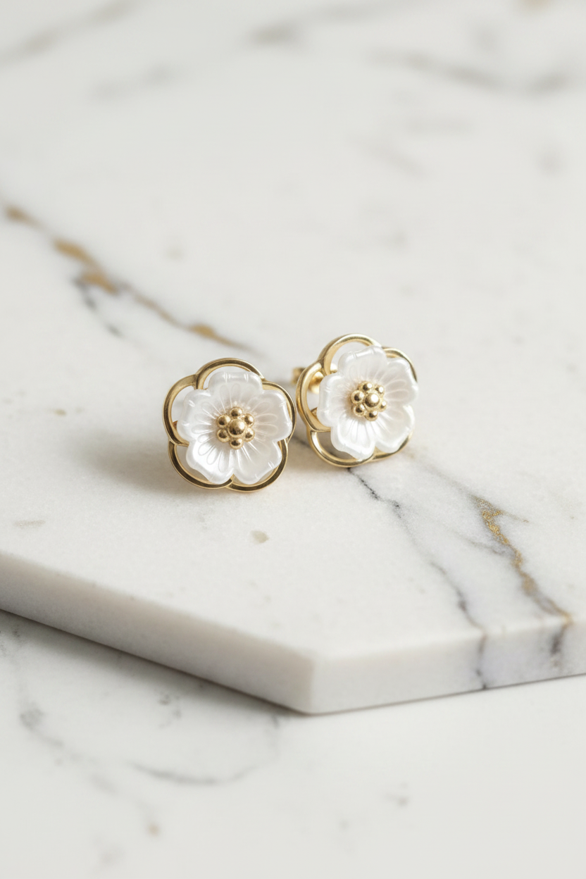 Boucle d’oreille fleur blanche