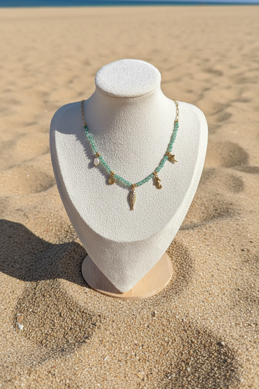 Collier perle bleu été