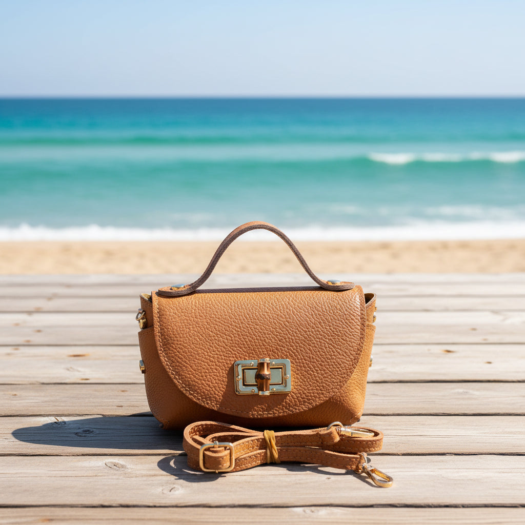 Sac à main en cuire couleur caramel