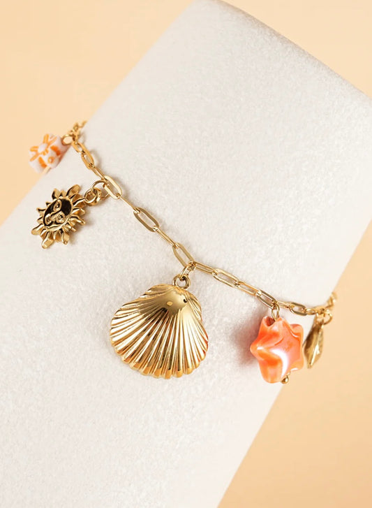 Bracelet coquillage petite touche orange