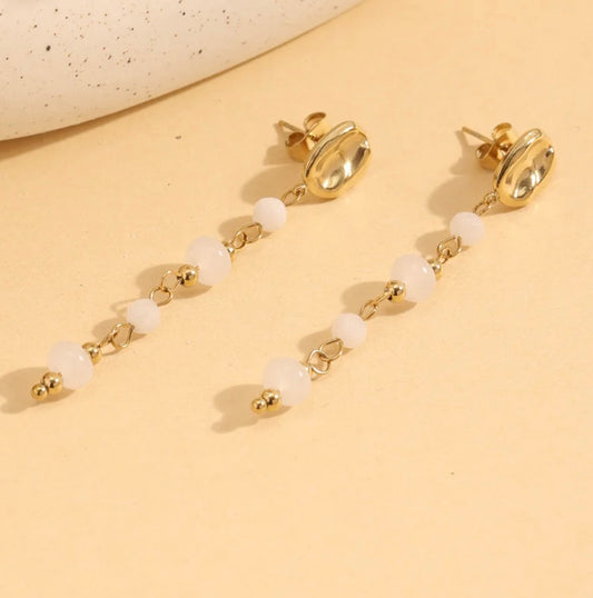 Boucle d’oreille longue blanche et doré
