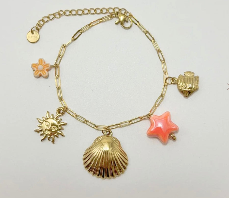 Bracelet coquillage petite touche orange