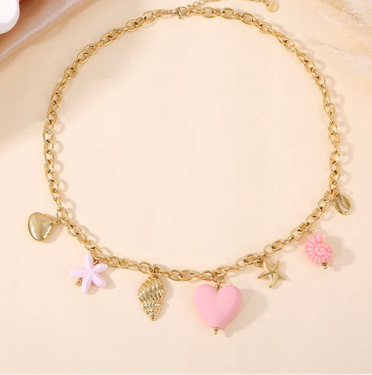 Collier cœur rose