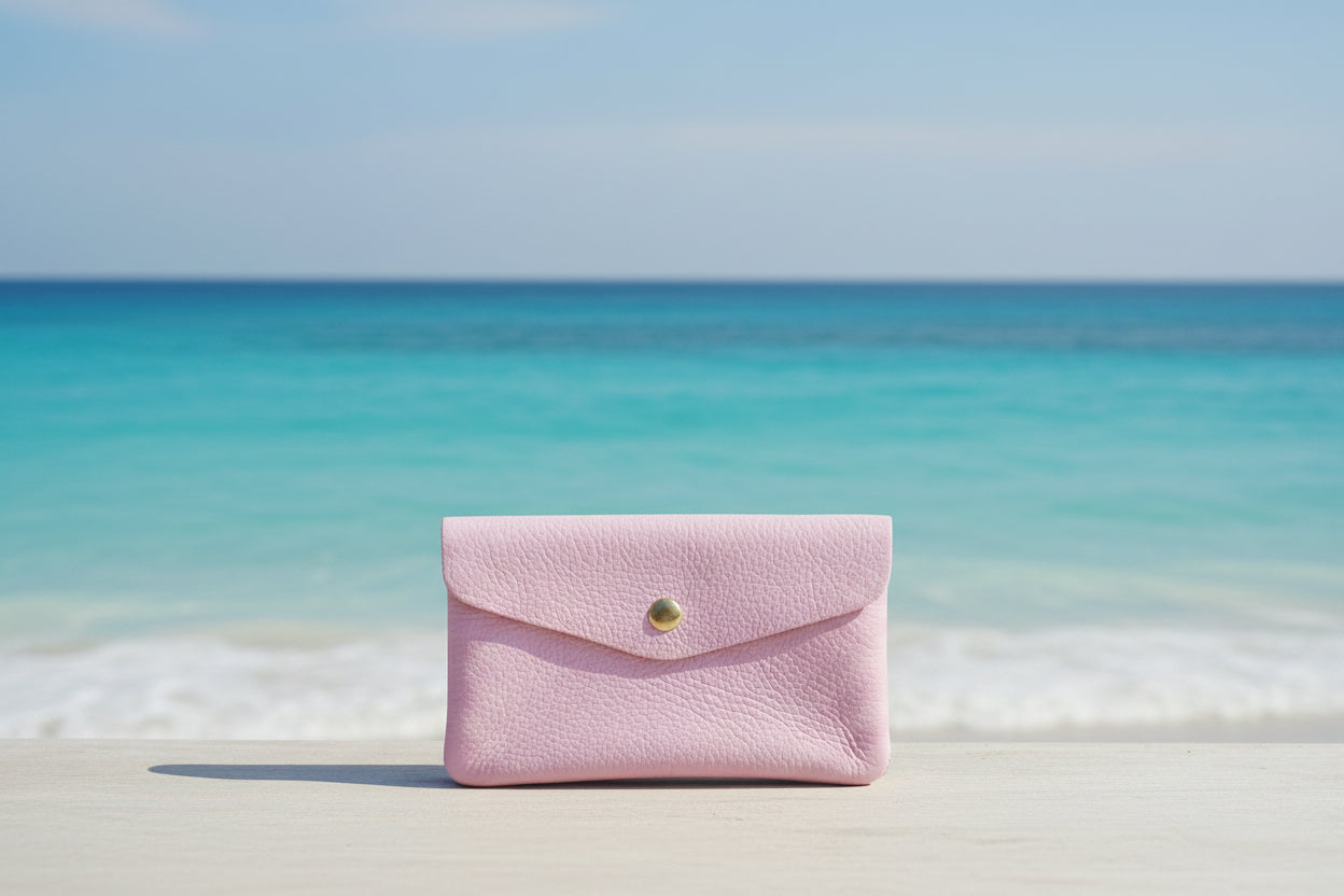 Porte monnaie en cuir rose