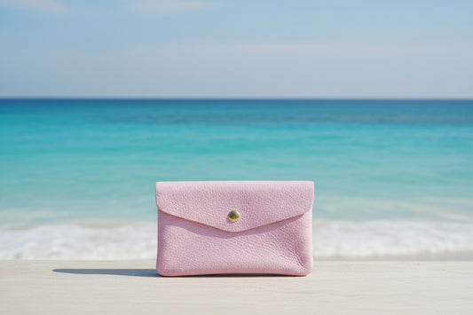 Porte monnaie en cuir rose