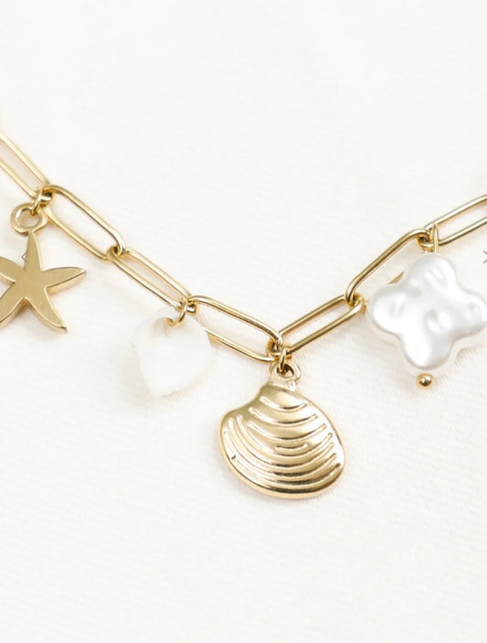 Collier coquillage perle blanche