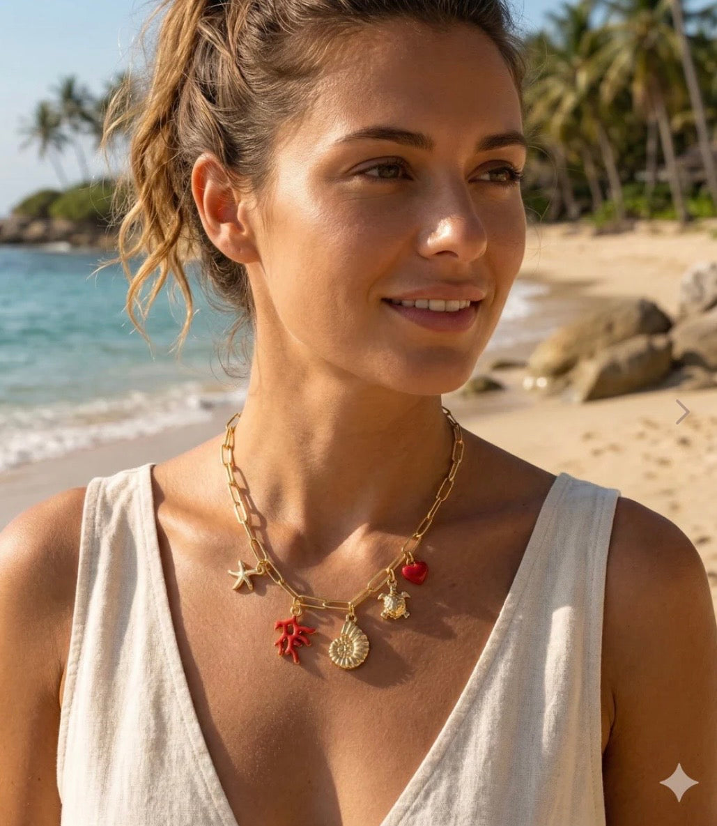 Collier coquillage rouge