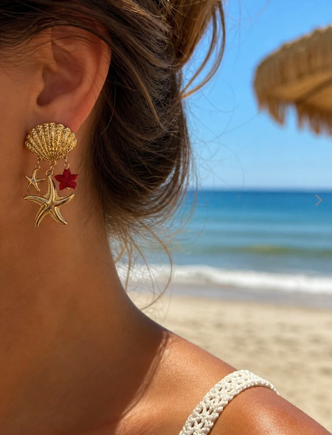 Boucle d’oreille coquillage rouge