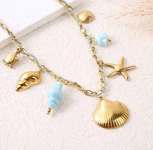 Collier coquillage bleu