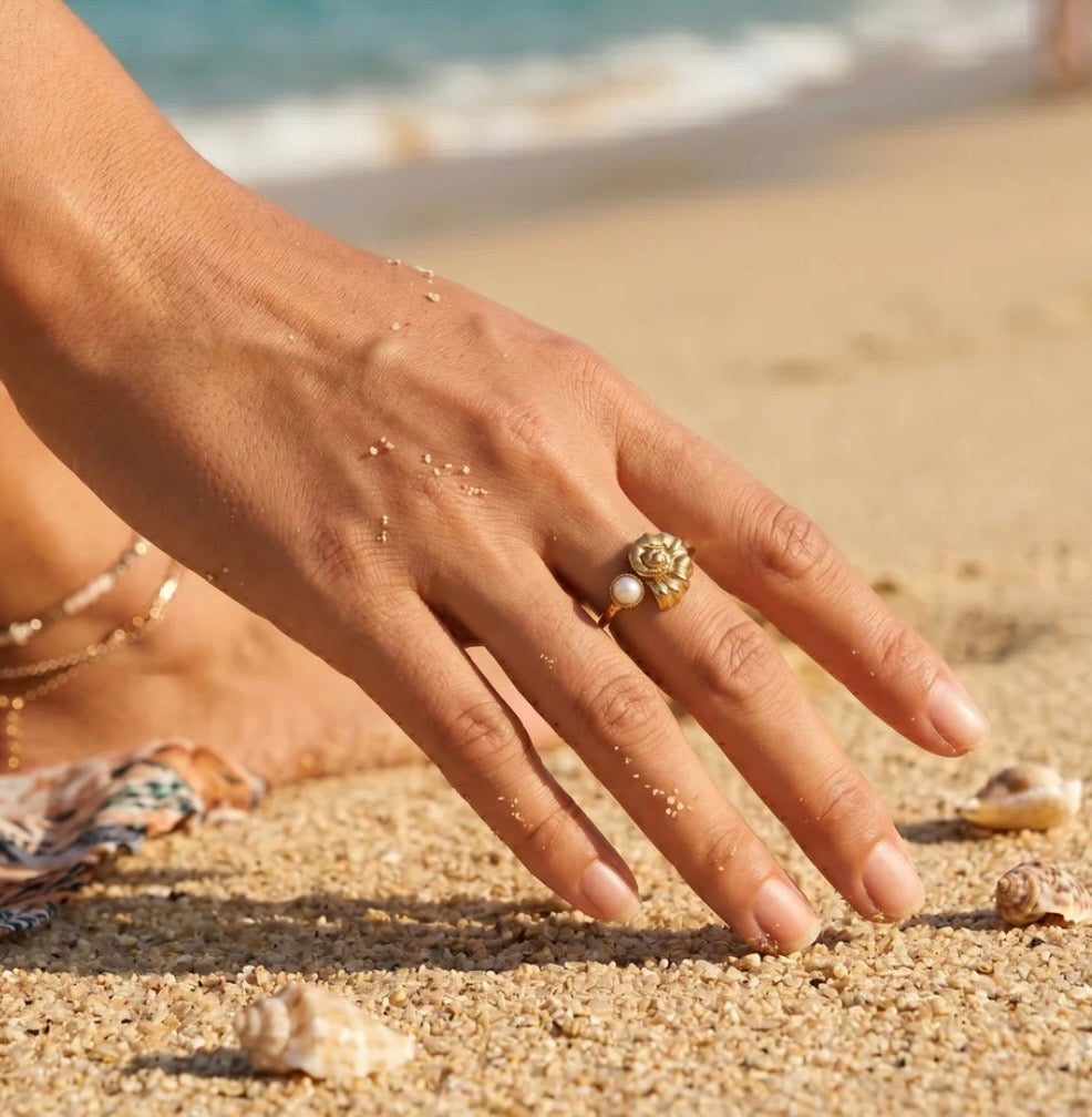Bague coquillage perle blanche