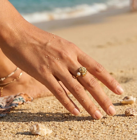 Bague coquillage perle blanche