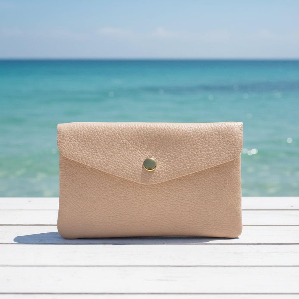 Porte monnaie en cuir beige