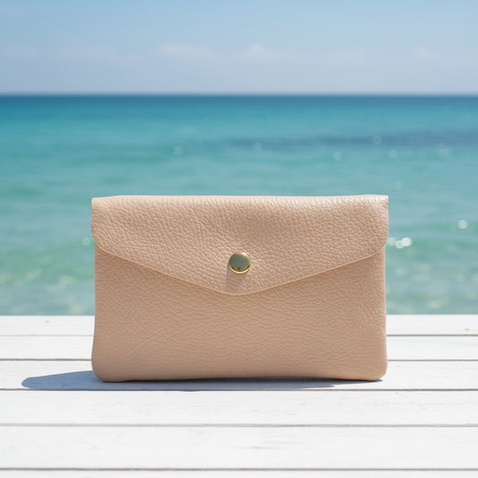 Porte monnaie en cuir beige