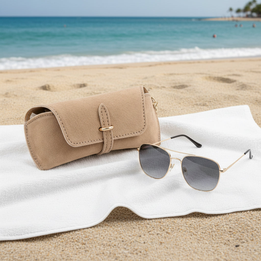 Étui à lunette en daim beige