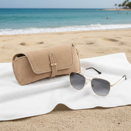 Étui à lunette en daim beige