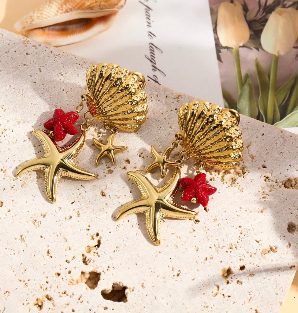 Boucle d’oreille coquillage rouge