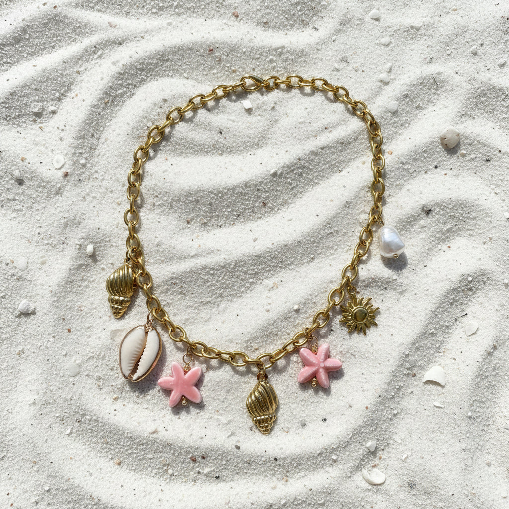 Collier coquillage rose