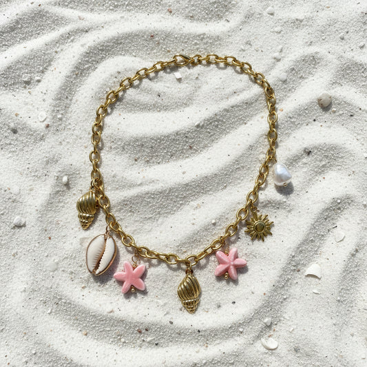 Collier coquillage rose