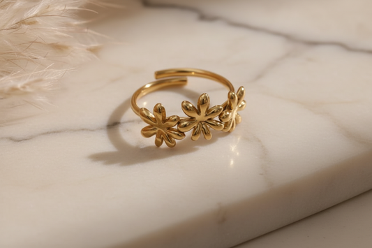 Bague fleur acier inoxydable