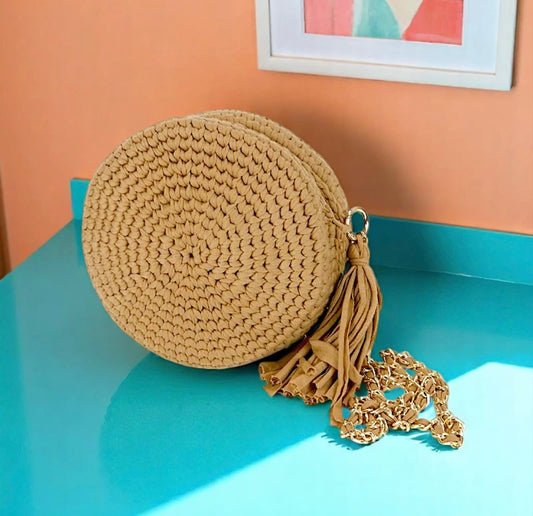 Sac à main rond beige