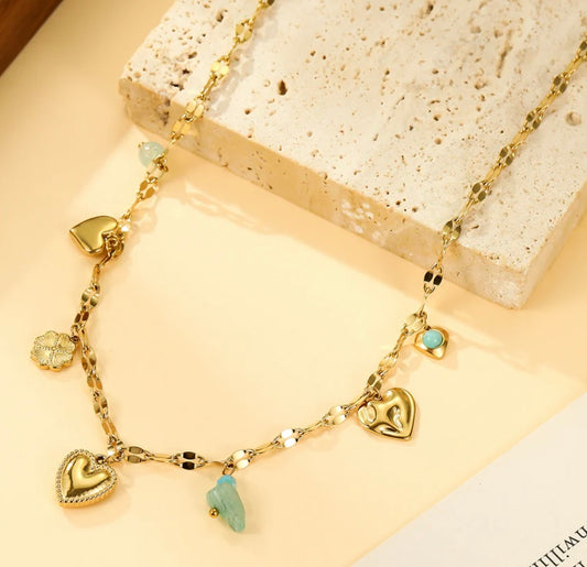 Collier cœur pierre verte