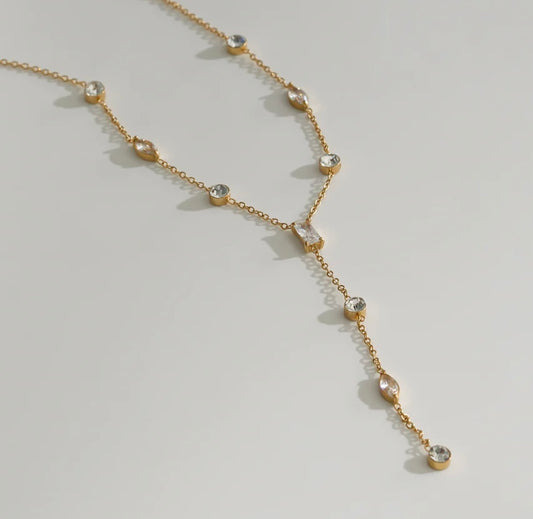 Collier Y strass en acier inoxydable