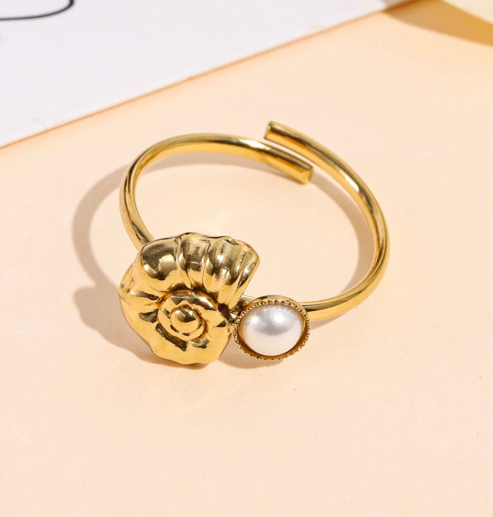 Bague coquillage perle blanche