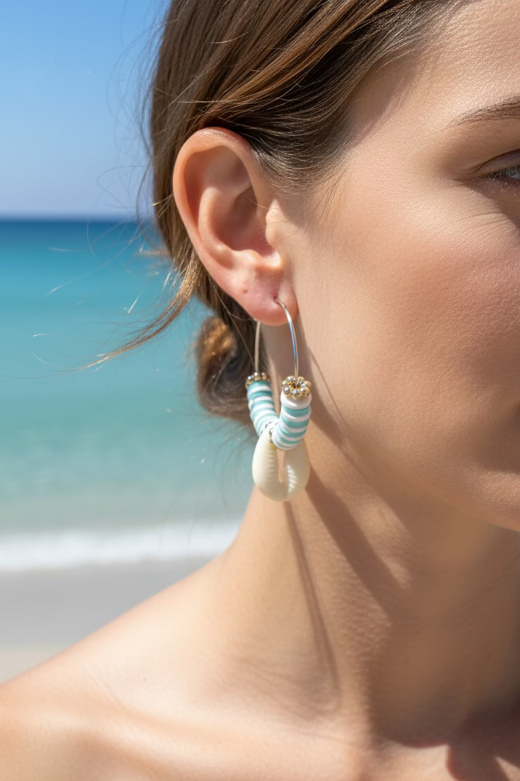Boucle d’oreille coquillage bleu