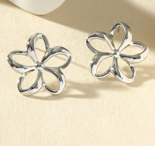 Boucle d’oreille fleur argenté