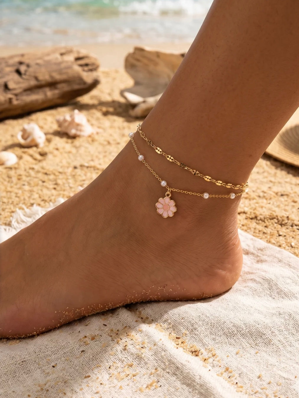 Chaîne de cheville fleur