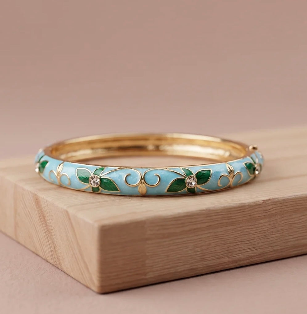 Bracelet jonc thaïlandais bleu et vert